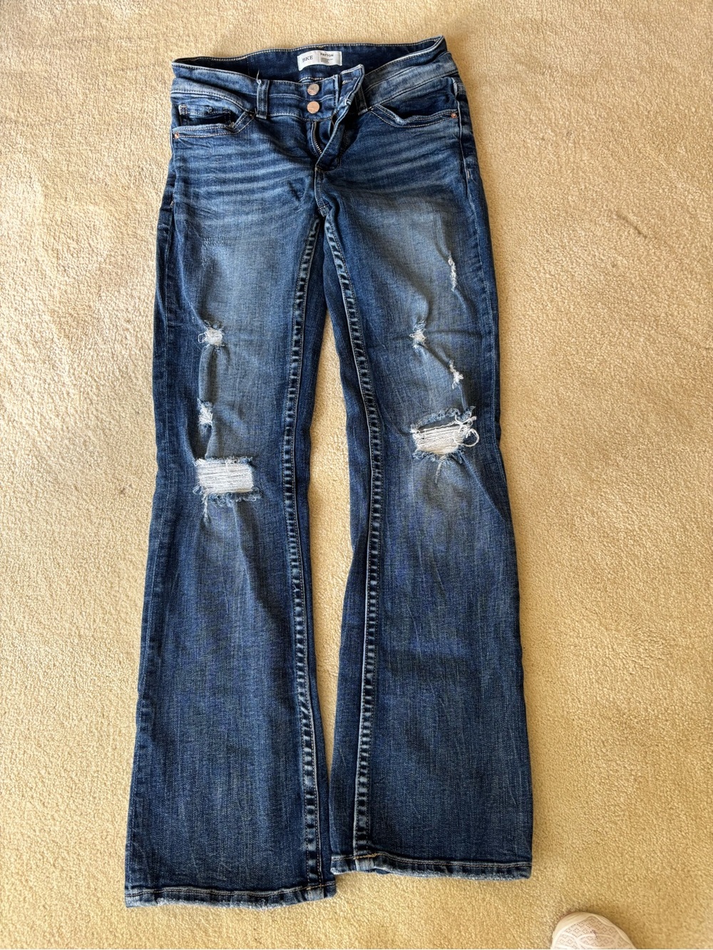BKE Distressed Dark Blue Flare Jeans Sz 26/31 1/2 gently worn